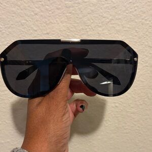 Quay Australia Black Shield Sunglasses with Gold Trim